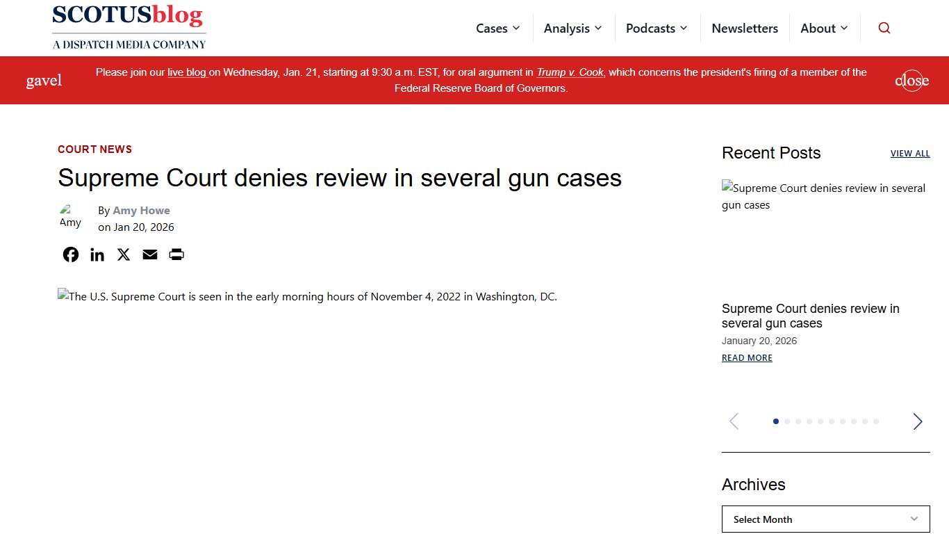 Supreme Court denies review in several gun cases - SCOTUSblog
