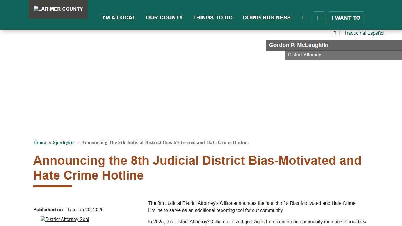 Announcing the 8th Judicial District Bias-Motivated and Hate Crime Hotline | Larimer County